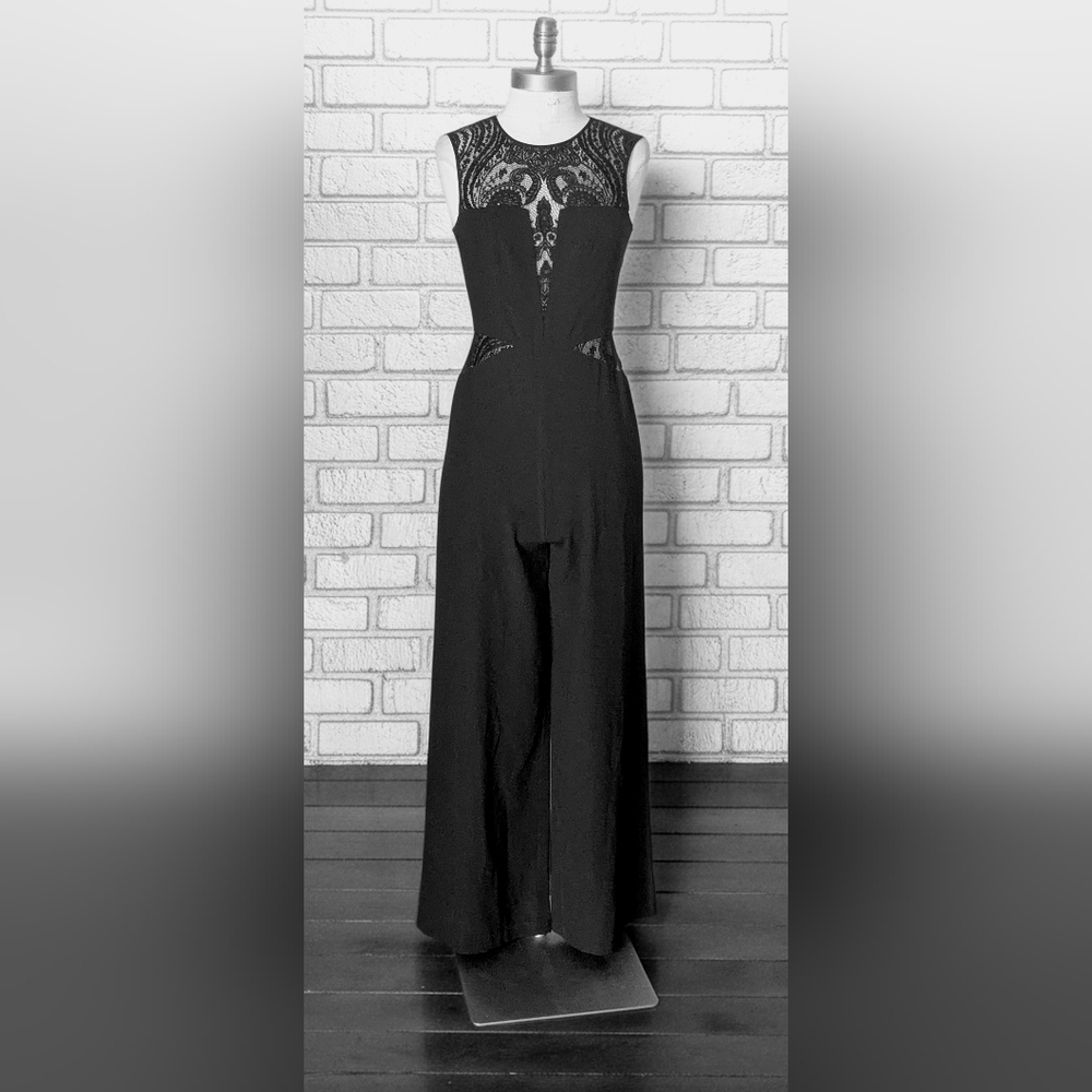 BCBGMAXAZRIA, Lace Inset Wide Leg Jumpsuit, Size 2